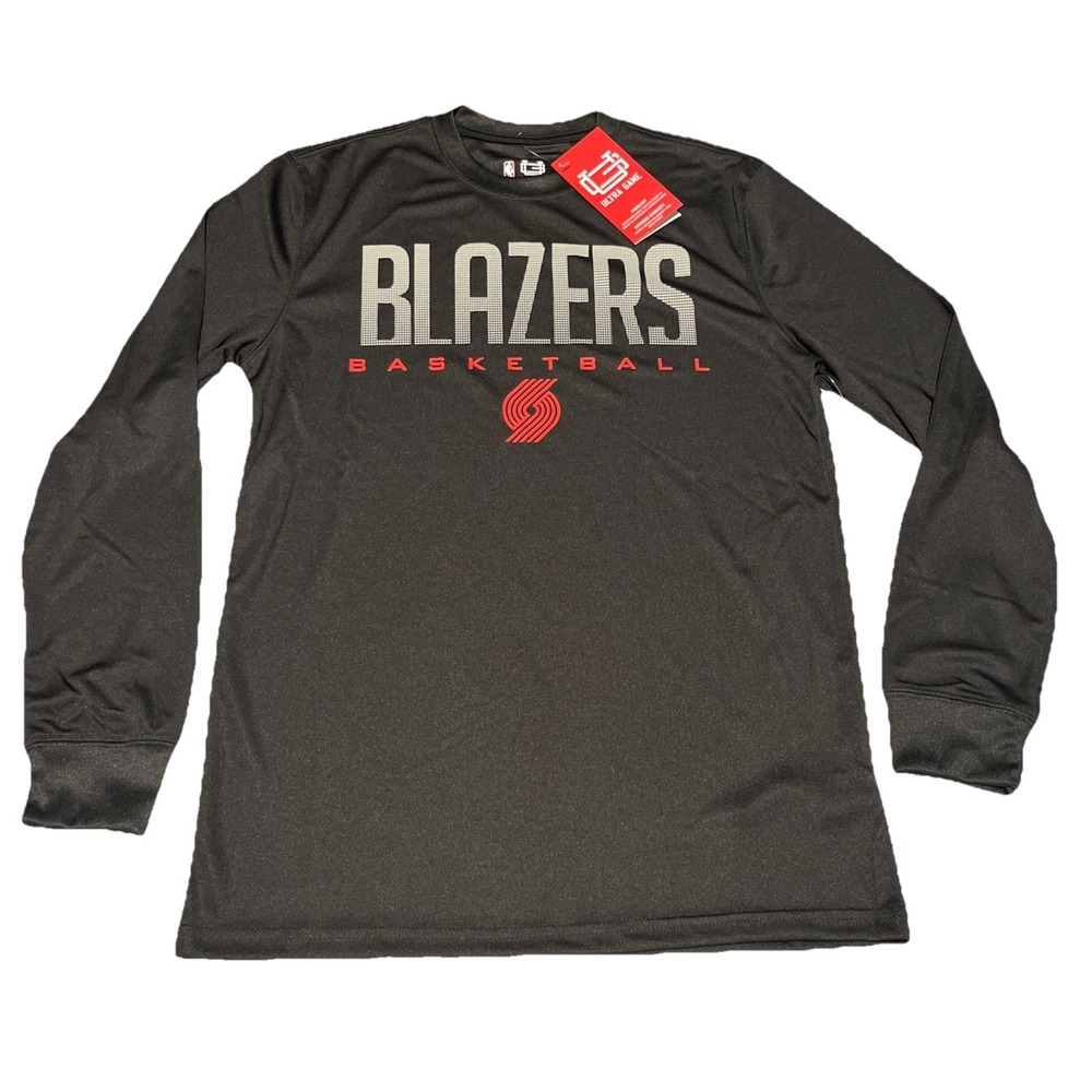 Ultra Game NBA Blazers Basketball Black Long Sleeve Size Small Shirt Polyester